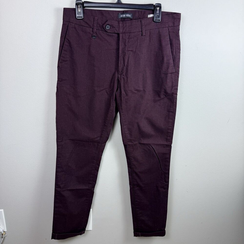 ANTONY MORATO Bryan Men Trousers 32 X 30 Maroon Skinny Zip Fly Casual Pants